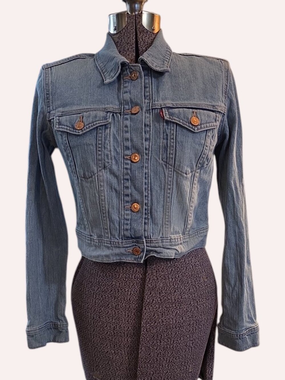 Size Small Vintage 1990's Levi's Acid Wash Denim "Trucker" Style Crop Jacket